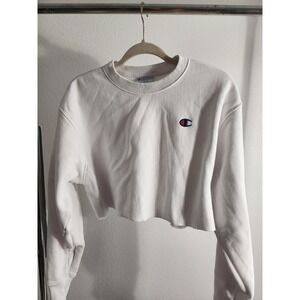 Champion Reverse Weave Cropped Sweatshirt White Crew Neck Small